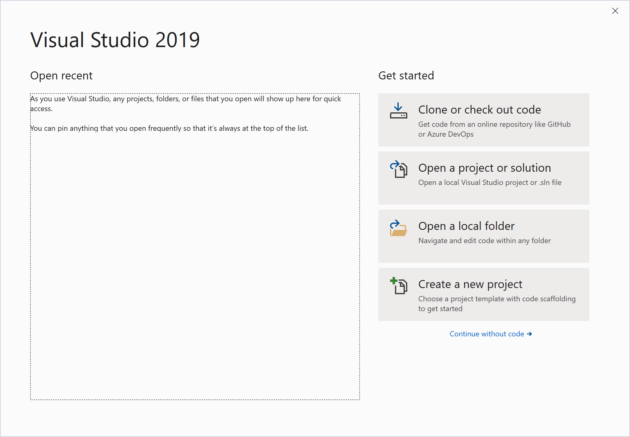 Choosing a Project Type in Visual Studio