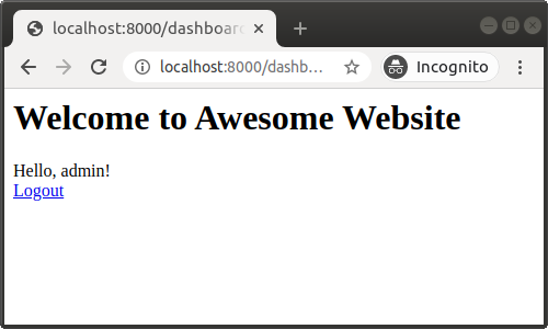 Dashboard with a logout link