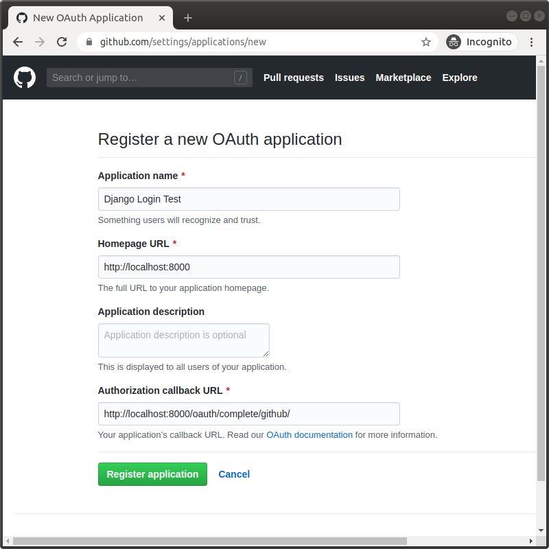 Creating a new GitHub application