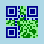 This is an image of a QR Code with green dark data modules and light green light data modules on a light blue background