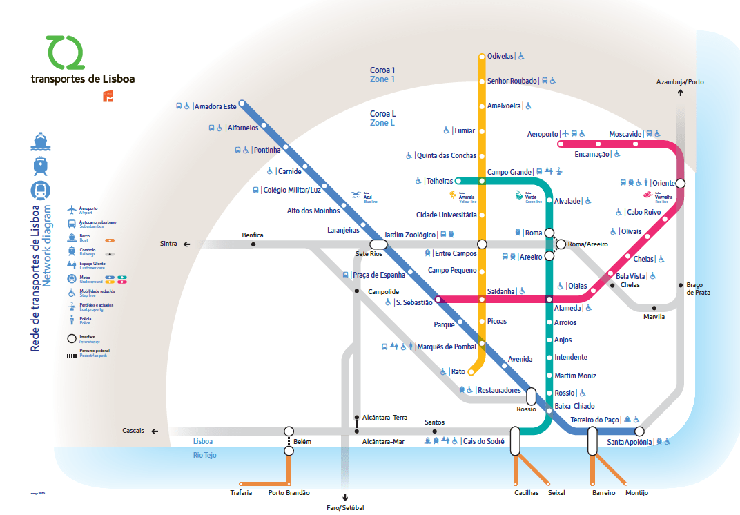 Map to Lisbon Subway map