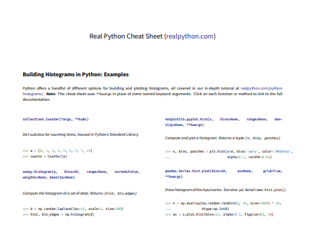 Python Histograms Cheat Sheet (Preview)