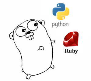 Python, Ruby and Golang logos