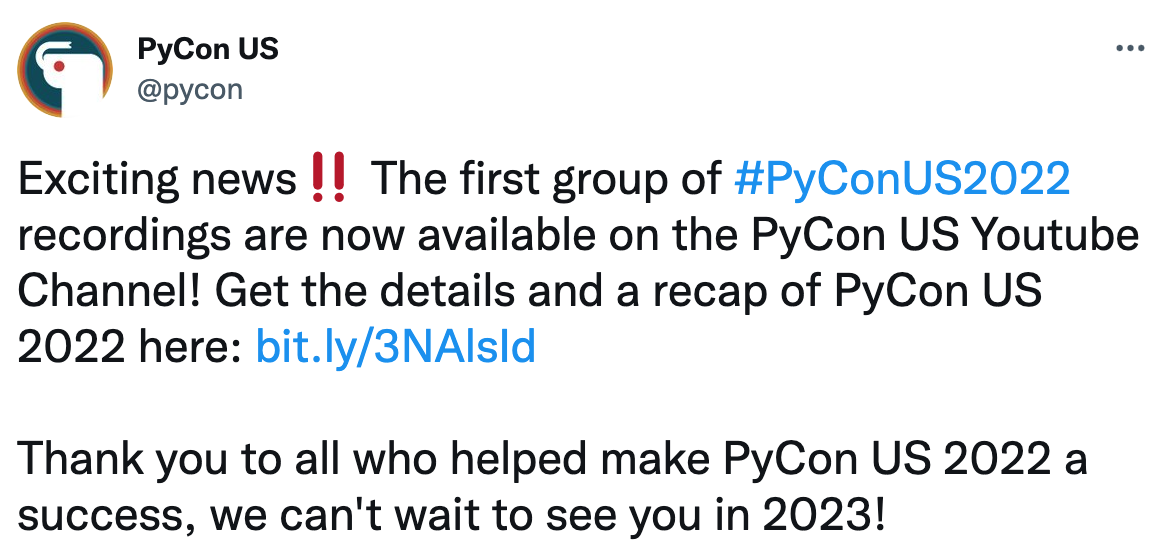 Screenshot of PyCon video upload tweet