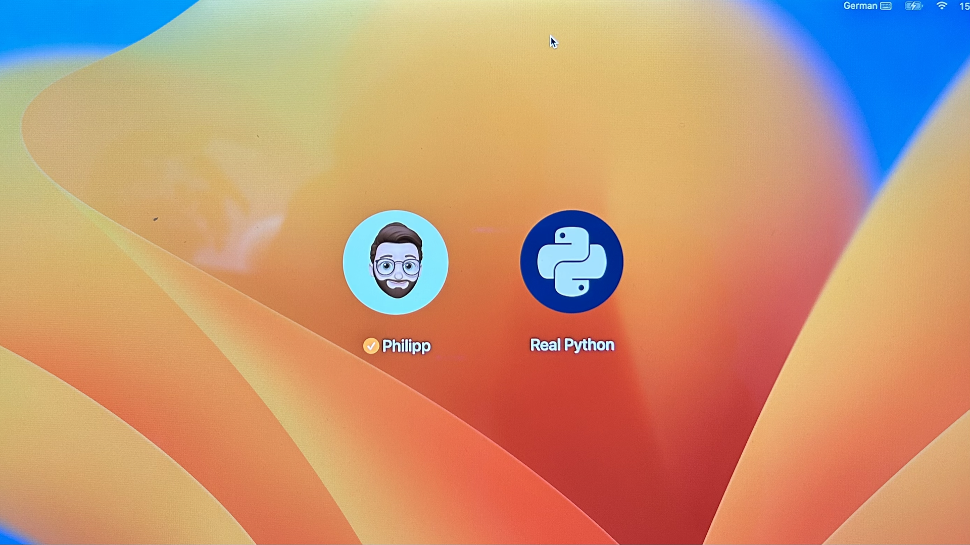 Screenshot of the macOS user menu