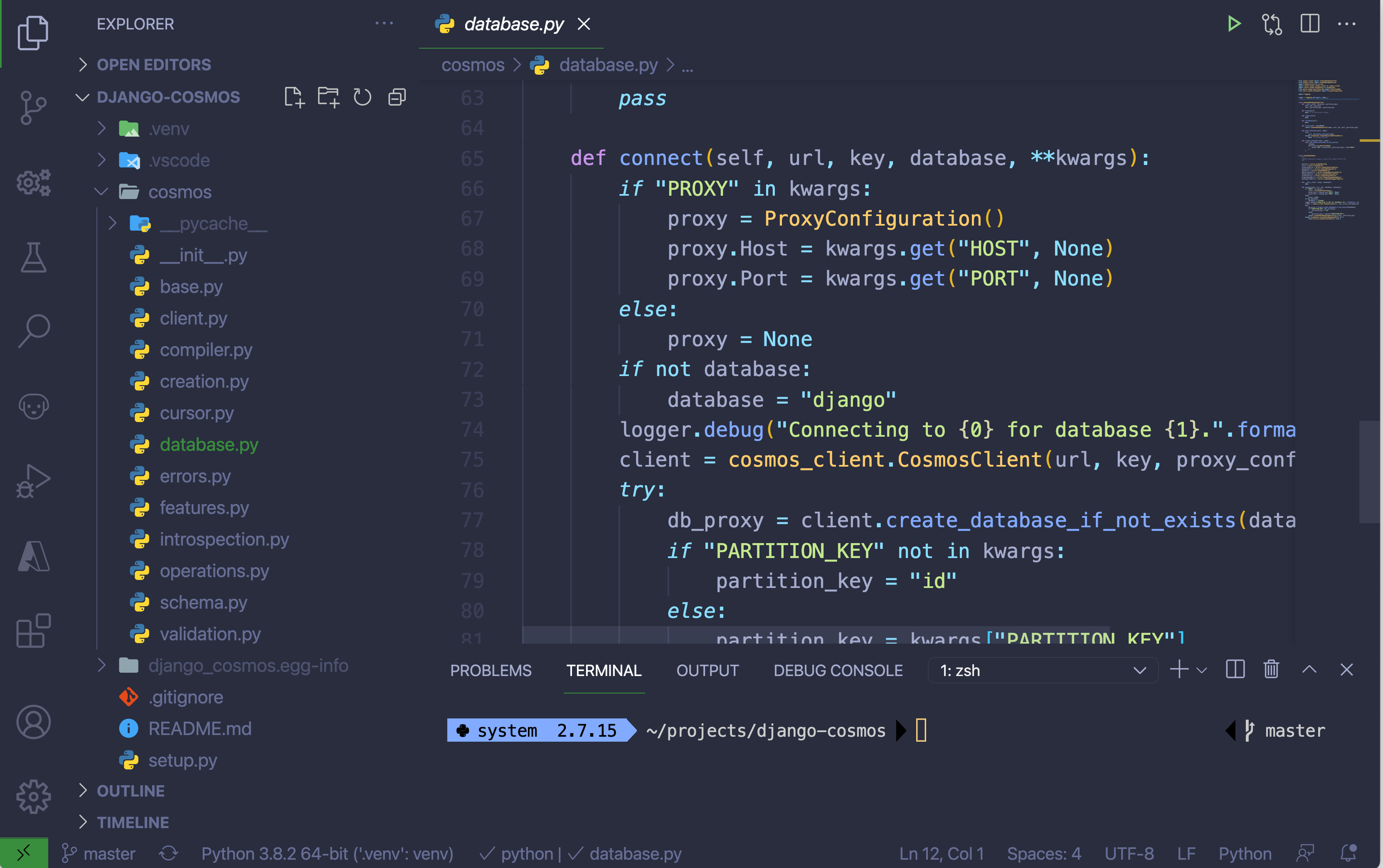 VS Code with the pale night color theme
