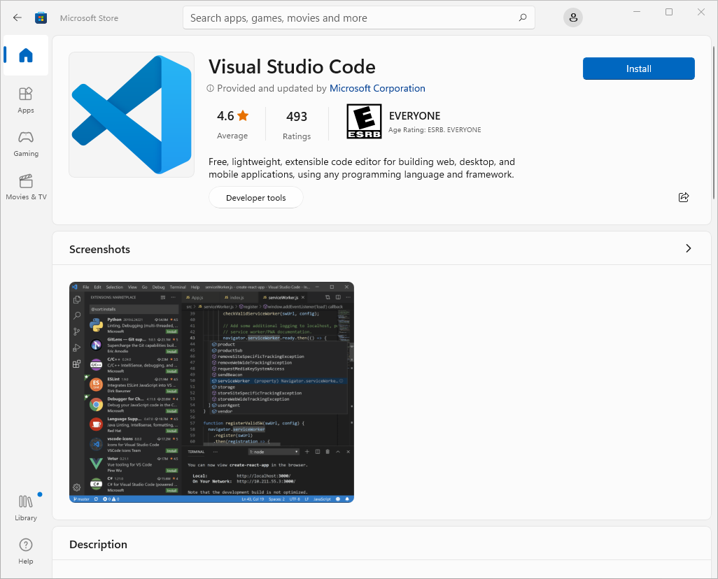 Visual Studio Code in Microsoft Store