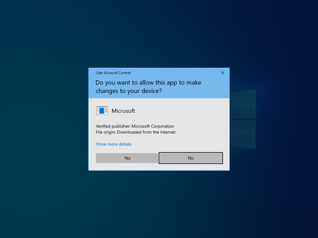 Windows 10 User Account Control screen