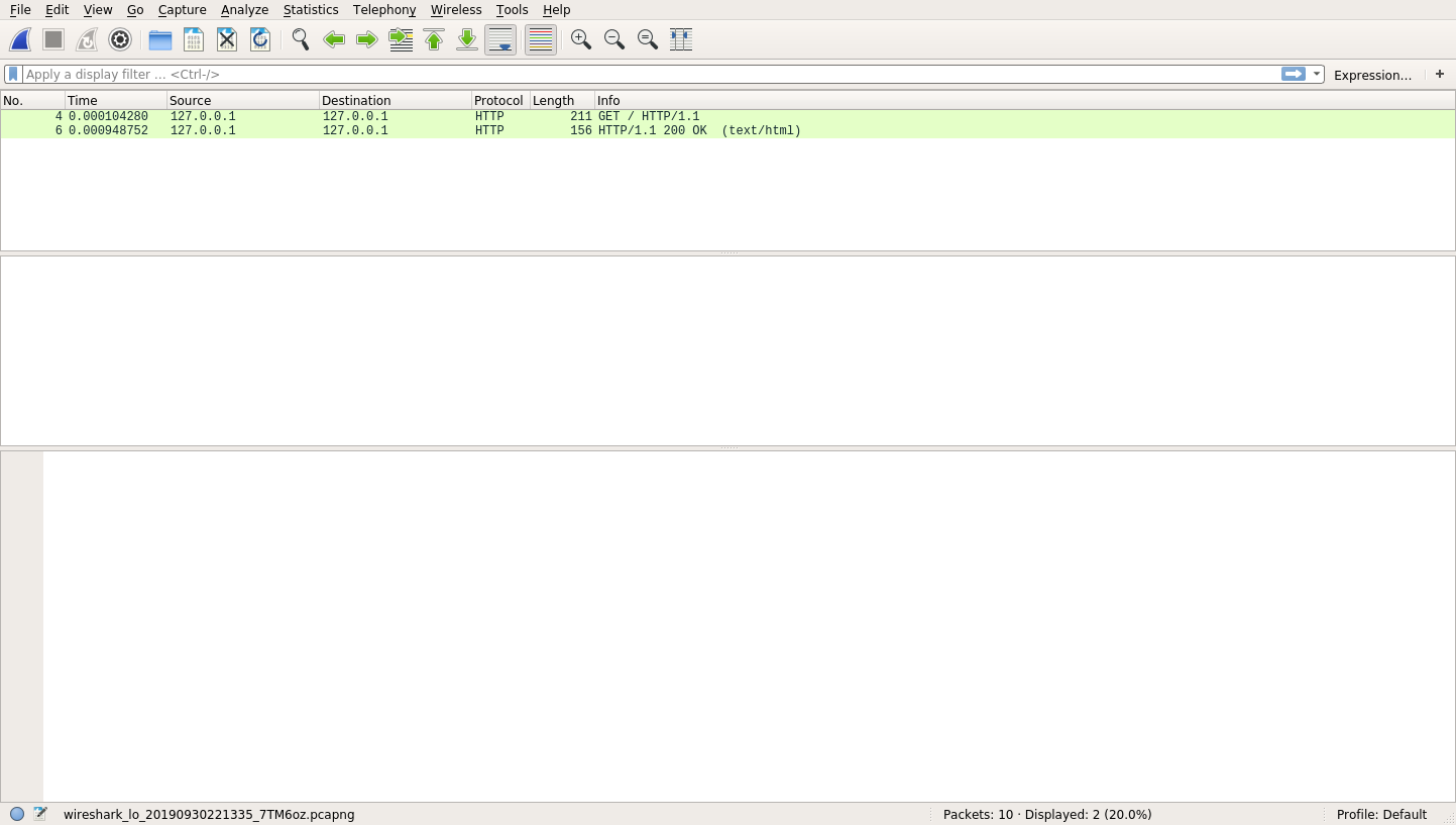 Wireshark with HTTP request and response captured